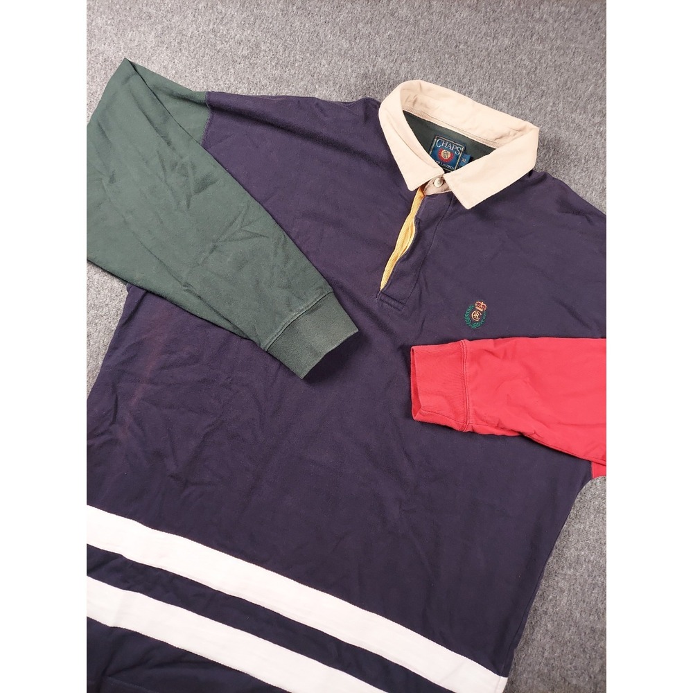 Vintage Ralph Lauren Chaps Rugby Shirt Mens XL Preppy 90s Polo Long Sleeve Crest
